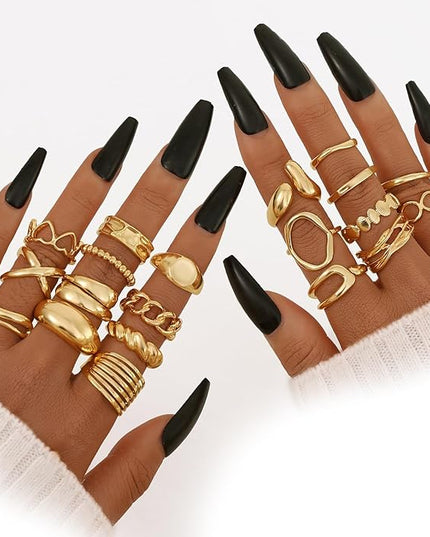KISS WIFE Goldenen Silvery Black Kunckle Rings Set for Women, Dainty Simple Trendy Cute Stackable Finger Rings Pack, Perfect for Stacking Layering on Thumb and Knuckle, Mixed Size, Jewelry Gift