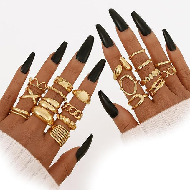 KISS WIFE Goldenen Silvery Black Kunckle Rings Set for Women, Dainty Simple Trendy Cute Stackable Finger Rings Pack, Perfect for Stacking Layering on Thumb and Knuckle, Mixed Size, Jewelry Gift