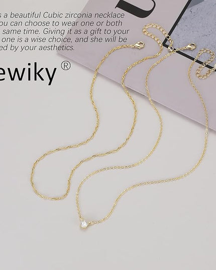 Tewiky Dainty 14k Gold Plated/Silver Cubic Zirconia Necklaces for Women, Simple CZ Jewelry Necklaces Trendy Gifts