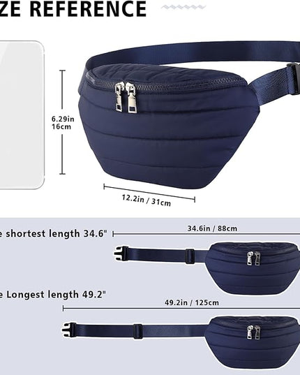 Fanny Packs for Women Fashion Waist Packs Quilted Puffer Belt Bag Puffy Crossbody Bags Sling Purse for Women Travel Running