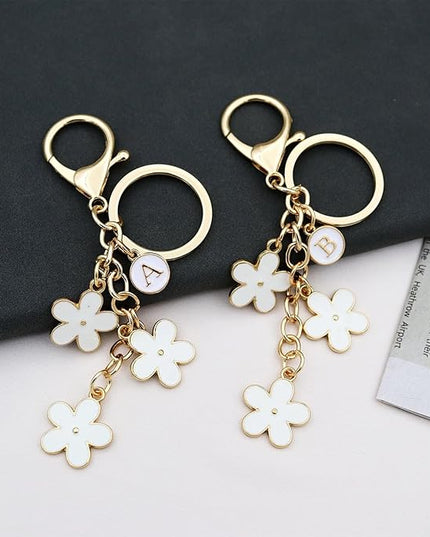 Cute Initial Letter Keyring for Women Girls Nice Flower Keychains for Handbag Backpack
