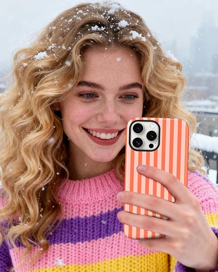 Magnetic for iPhone 13 Pro Max Case Cute Stripes Phone Case, Shockproof Slim TPU and Hard PC Protective Phone Cover Compatible with MagSafe Designed for Women Girls, Deep Orange