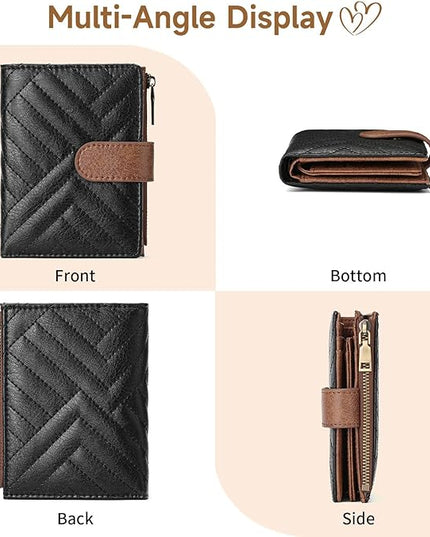 GAEKEAO Small Wallet for Women, Bifold Leather RFID Blocking Ladies Compact Card Holder with Zipper Pocket & ID Window