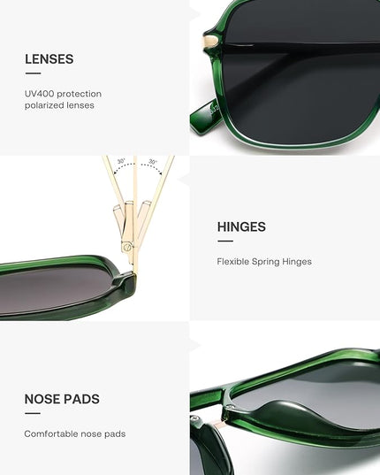 SOJOS Sunglasses for Women & Men, Square, Retro, Polarized Lens, Trendy Aviator, 90s Shades