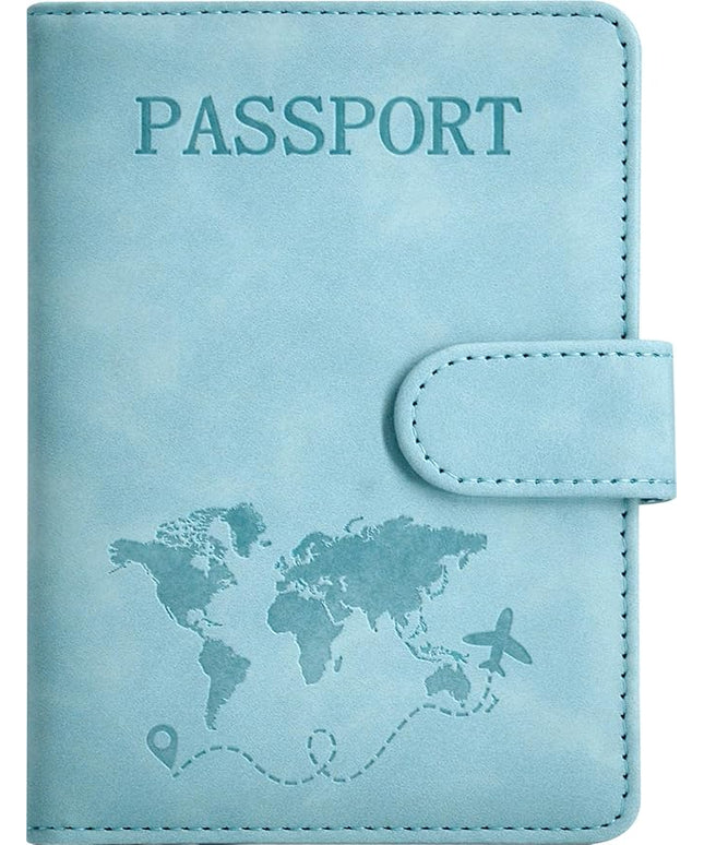 Passport Holder, Passport Cover with Credit Card Slot and Boarding Pass Slot Combo, Passport Wallet Case Book Travel Must Have, RFID Blocking Leather Travel Accessories, Light Blue