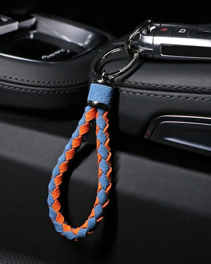 BETTERHUMZ Leather Key Fob Car Weave Keychain Ring Woven Strap Braided Key Chain for Alcantara Accessories