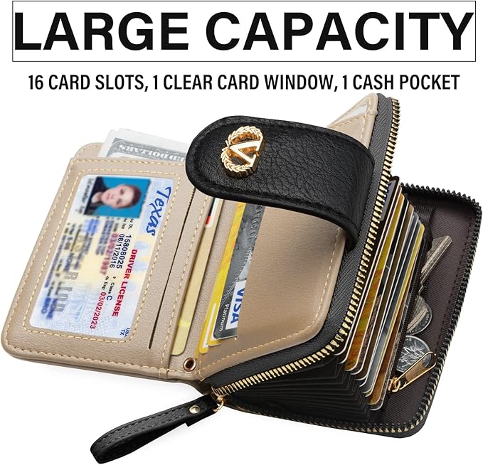 Multi-Purpose Wallet High Capacity Card Holder Zipper Coin Purse with Wristlet Bracelet Keychain Silicone Beaded Bangle Key Ring