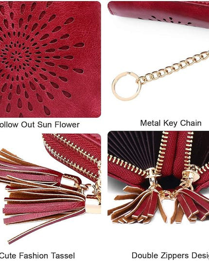 APHISON RFID Credit Card Holder Zipper Card Case Keychain Small Wallet for Women 1942-2 RED