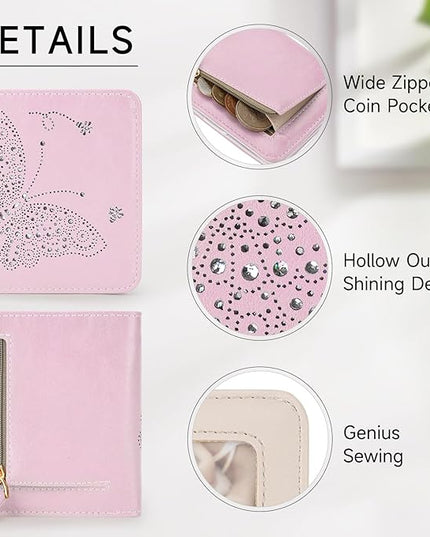 KITEVIUN Small RFID Wallet Women Ultra Thin Slim Womens Wallet Mini Compact Bifold Pocket Ladies Wallets for Women LIGHT PINK