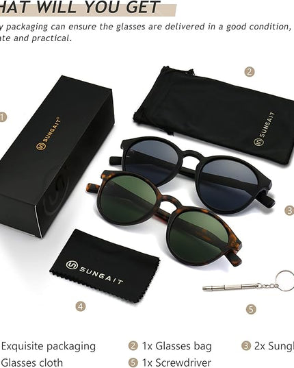 SUNGAIT Classic Vintage Round Polarized Sunglasses for Women Men Retro Style UV400