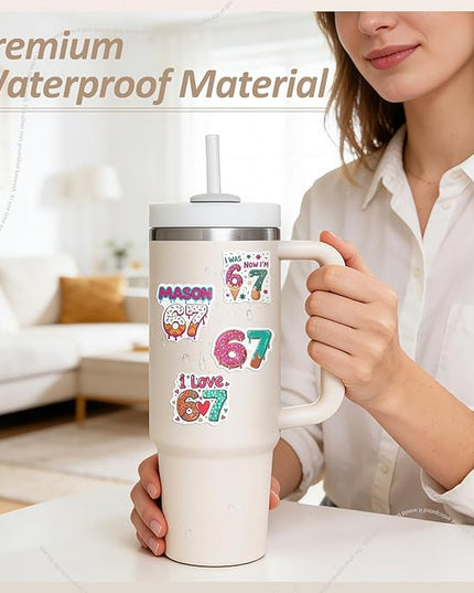 67 Stickers (104PCS), Waterproof Vinyl 6 7 Meme Stickers for Laptop, Water Bottle, Car, Phone Case, 67 Stuff for Adults Teens, 6–7 Meme Gifts