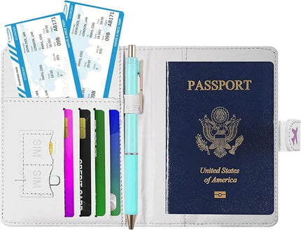 Passport Holder, Travel Wallet Cover with Pen Loop | Cute RFID Blocking Leather Case with Magnetic Closure for Travel Essentials-Flower