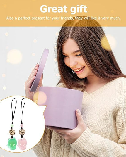 Zerodeko 2 pcs Fox Jade Agate Phone Pendants Green Pink Hanging Charms for Bags Key Chains Stylish Cell Phone Accessories Gift for Women