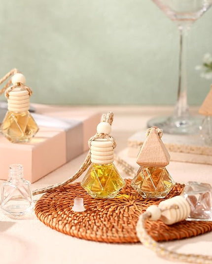 BBTO 100 Pcs Car Air Fresheners Diffuser with Wooden Cap Empty Aromatherapy Diffuser Clear Car Fragrance Holder Pendant Hanging Perfume Fresheners Bottles for Car Decor (Clear Diamond)