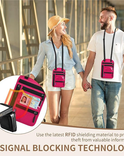 Passport Holder for Travel, RFID Travel Pouch Neck Wallet, Waterproof Passport Wallet for Women and Men, Rose