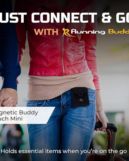 Running Buddy Mini Magnetic Belt Bag - Magnetic Quick-Attach Workout Belt - Water-Resistant Waist Bag - 3.75 x 4 in, Black