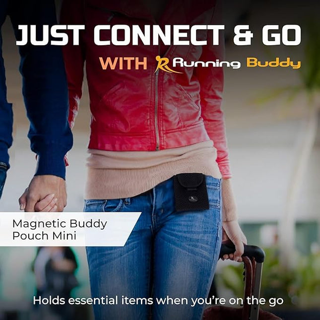 Running Buddy Mini Magnetic Belt Bag - Magnetic Quick-Attach Workout Belt - Water-Resistant Waist Bag - 3.75 x 4 in, Black