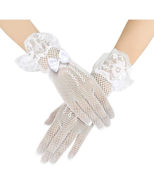 Women's Short Lace Gloves Fingerless for Driving Wedding Wrist Length Bridal Prom Gloves