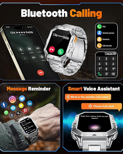 LIGE Military Smart Watches for Men(Answer/Make Calls),100-Day Battery Life,2.13" AMOLED Outdoor Sports Smartwatch with Compass,Fitness Tracker for Android iOS,AI Voice,Sliver