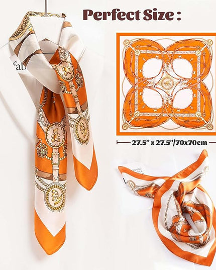 kcctoo 27.5" Mulberry Silk Feeling Head Scarf Women's Fashion Square Neck Satin Scarfs for Bag Hair Scarves Gift