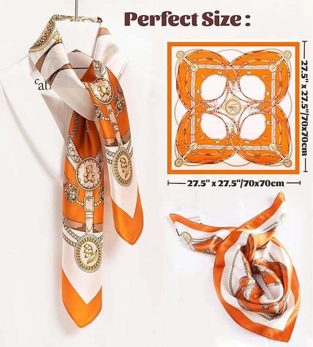 kcctoo 27.5" Mulberry Silk Feeling Head Scarf Women's Fashion Square Neck Satin Scarfs for Bag Hair Scarves Gift