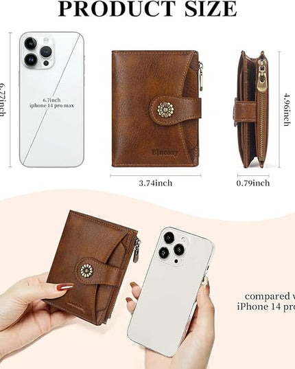 Blucoay Womens Wallet,RFID Blocking Wallet Women,Soft Leather Bifold Small Wallets For Women Card Holder With Removable ID Window darkbrown