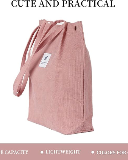 Corduroy Tote Bag Cute Tote Bags for Women Shoulder Bag with Inner Pocket for Work Beach Travel and Shopping Grocery