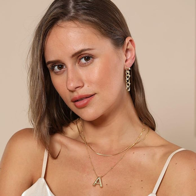 LUCA SMITH Initial Necklaces for Women, Dainty Balloon Bubble Letter, Name Letter Alphabet Pendant Layered Choker Chain Jewelry Gift