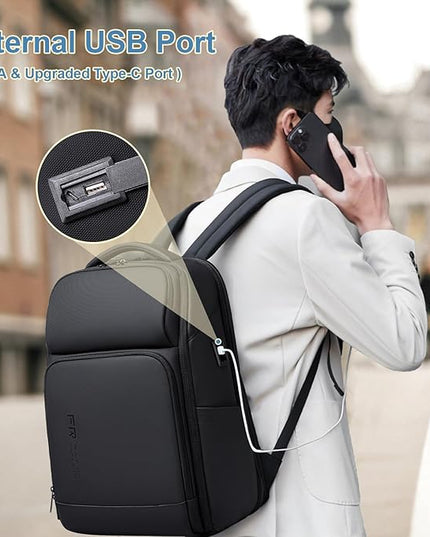 FENRUIEN Business Laptop Backpack 17 Inch, Water Resistant Computer Backpack with Charger, Black Travel Backpack Laptop Bag for Men