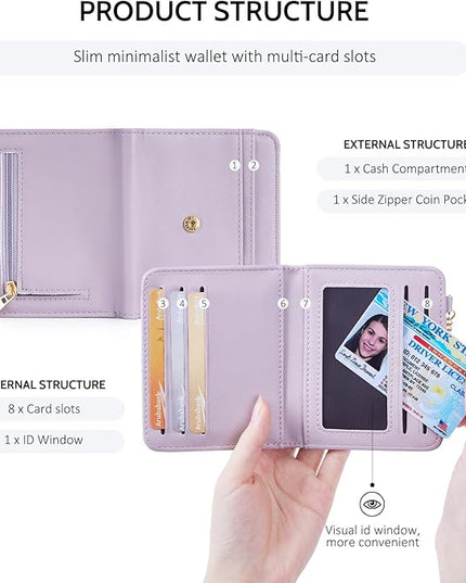 POIUGOYA Slim Wallet for Women,RFID Blocking Bifold Credit Card Holder with Zipper Coin Pocket,ID Window,Keychain