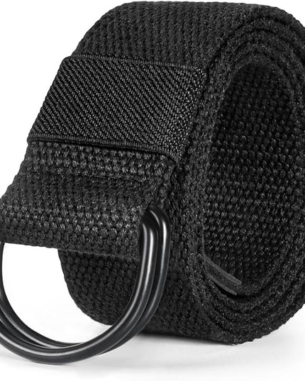 maikun Mens & Womens Canvas Belt with Black D-ring Buckle 1 1/2" Wide Solid Color Fabric Belt for Men