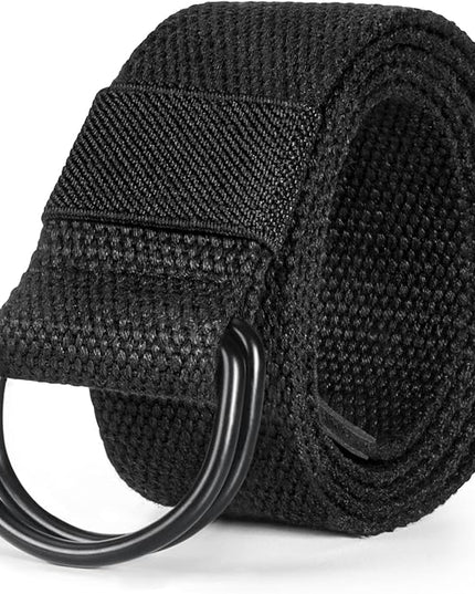 maikun Mens & Womens Canvas Belt with Black D-ring Buckle 1 1/2" Wide Solid Color Fabric Belt for Men