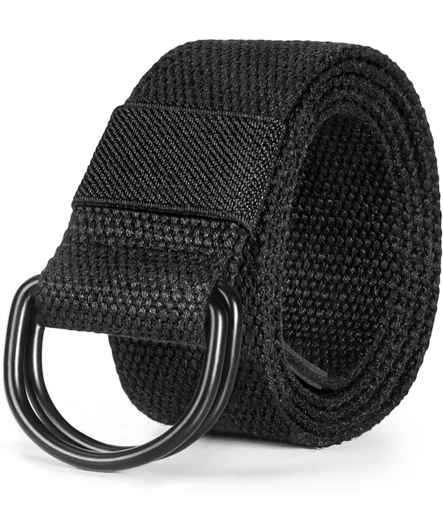 maikun Mens & Womens Canvas Belt with Black D-ring Buckle 1 1/2" Wide Solid Color Fabric Belt for Men
