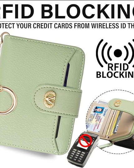 Multi-Purpose Wallet High Capacity Card Holder Zipper Coin Purse with Wristlet Bracelet Keychain Silicone Beaded Bangle Key Ring