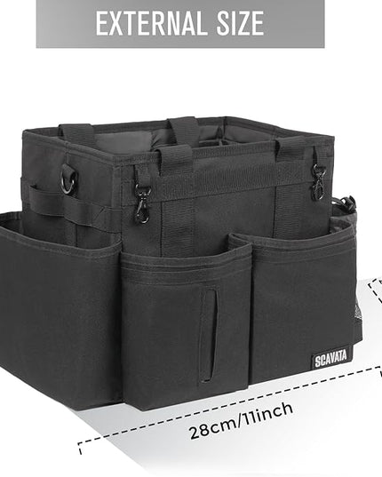 Compact Wearable Cleaning Caddy, Small Supplies Organizer with Handle & Shoulder Straps for Housekeepers, Under Sink & Car Cleaning Tool Organizer Bag (Black)