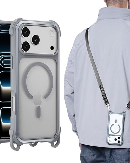 MAGEASY Compatible with iPhone 17 Pro Max 6.9" Case with Strap - 20ft Ultimate Drop Protection Compatible with MagSafe, Aluminum Frame | Odyssey Strap M (Mist)