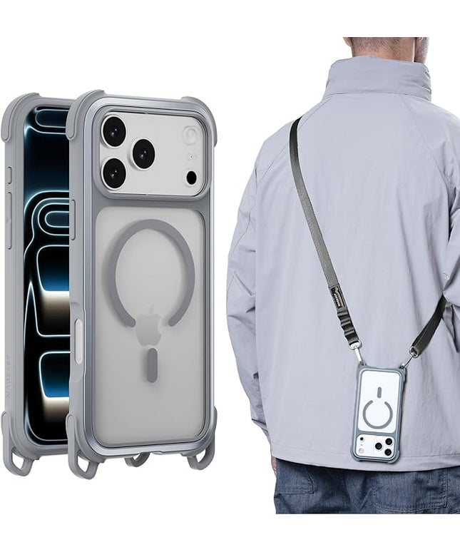 MAGEASY Compatible with iPhone 17 Pro Max 6.9" Case with Strap - 20ft Ultimate Drop Protection Compatible with MagSafe, Aluminum Frame | Odyssey Strap M (Mist)