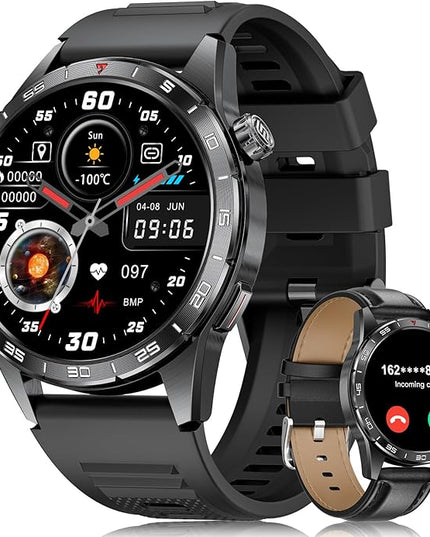 SUNKTA Smart Watch for Men,Answer/Make Calls,1.43'' AMOLED,IP68 Waterproof,110+ Sports Modes Fitness Watch with Sleep Monitor/SpO2/Heart Rate/Pedometer Rugged Outdoor Smartwatch 2 Straps