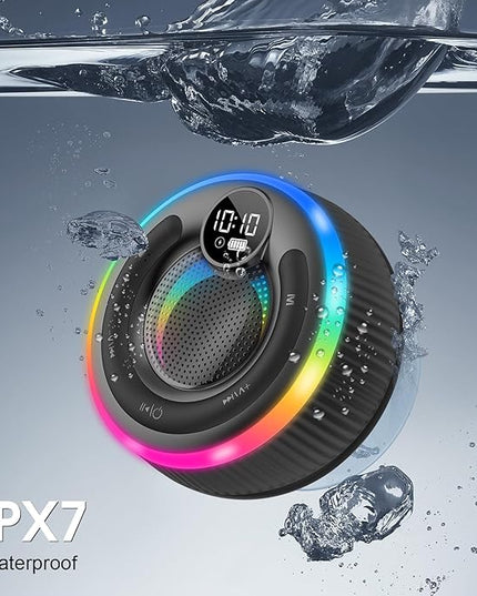 Bluetooth Speaker, Stereo Sound Shower Speaker, IPX7 Waterproof, Digital Display Portable Speaker with Suction Cup, LED Light, Small Wireless Speakers for Outdoor Party Beach Bathroom, Orange