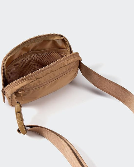 Pander Two Way Zipper Fanny Pack Nylon Everywhere Belt Bag for Women, Water Repellent Waist Packs, Crossbody Bags with Adjustable Strap (Caramel Brown).
