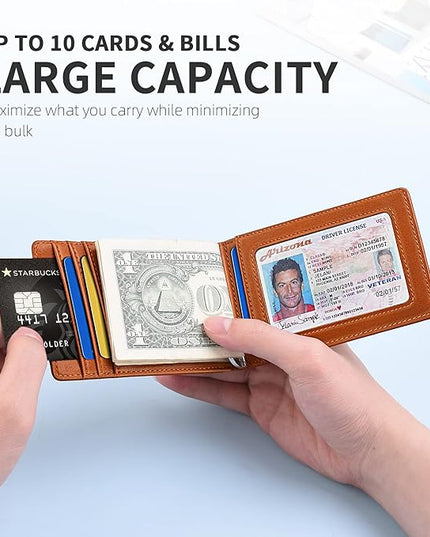 Zitahli Wallet for Men-6 Slots ID Window-Mens Wallets-Slim Wallet Classic Spring Money Clip RFID Blocking-Gift for Men