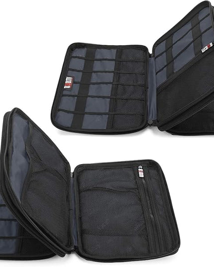 BUBM Double Layer Electronic Accessories Organizer, Travel Gear Bag for Cables, USB Flash Drive, Plug and More, Perfect Size Fits for iPad mini (Medium, Gray)