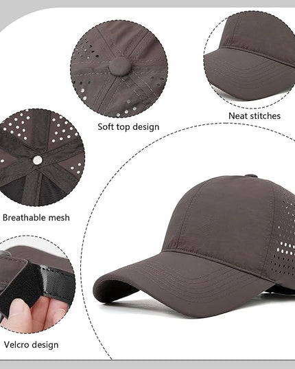 Xinveen Quick Dry Baseball Cap Curved Brim Snapback Hat Laser Cut Mesh Ball Cap Golf Ball Cap for Men Women