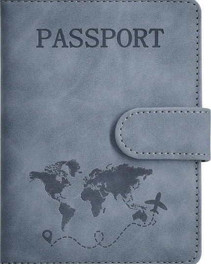 Passport Holder, Passport Cover with Credit Card Slot and Boarding Pass Slot Combo, Passport Wallet Case Book Travel Must Have, RFID Blocking Leather Travel Accessories, Navy Grey