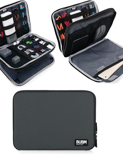 BUBM Double Layer Electronics Organizer, Travel Gadget Bag for Cables, Memory Cards, Flash Hard Drive and More, Fit for iPad or Tablet(up To 9.7")--Large, Gray