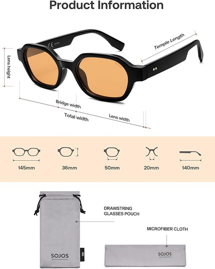 SOJOS Retro Polarized Hexagon Sunglasses for Women Men, UV400 Trendy Rectangle 70s 80s 90s Shades SJ2389