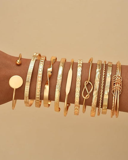 ÌF ME Gold Bangle Bracelets for Women, Indian Bangles Stackable Set, Multi Layer Textured 14K Gold Plated Chunky Bracelets Boho Jewelrys Set
