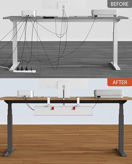 Univivi No Drill Under Desk Cable Management Tray, 28" Cord Organizer for Table, Clamp/Screw Mount Desk Cable Management, Premium Fabric Cable Management Tray for Office, Home