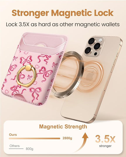 Shorogyt Compatible with Magsafe Wallet Magnetic Card Holder - Phone Wallets with Ring Grip Stand Cute Fashion for iPhone 17/16/15/14/13/12 Series for Women Girls Pk Butterfly Design, Fit 3 Cards
