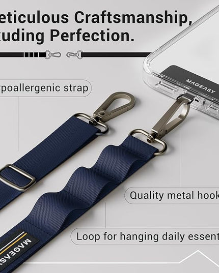 MAGEASY Universal Cell Phone Lanyard Crossbody - Anti-Theft Crossbody Phone Strap for iPhone 16 Pro Max & Most Smartphones, for Men & Women | 20mm (Midnight Blue)